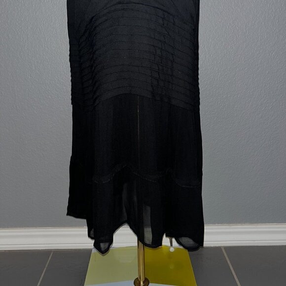 AURA Black Tiered Boho Maxi Dress with Deep V Neck Sheer Ruffled Skirt EUC -  L - Picture 12 of 14